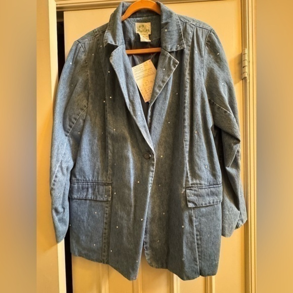 Quacker Factory Embellished Blue Jean Blazer. Size 1x
